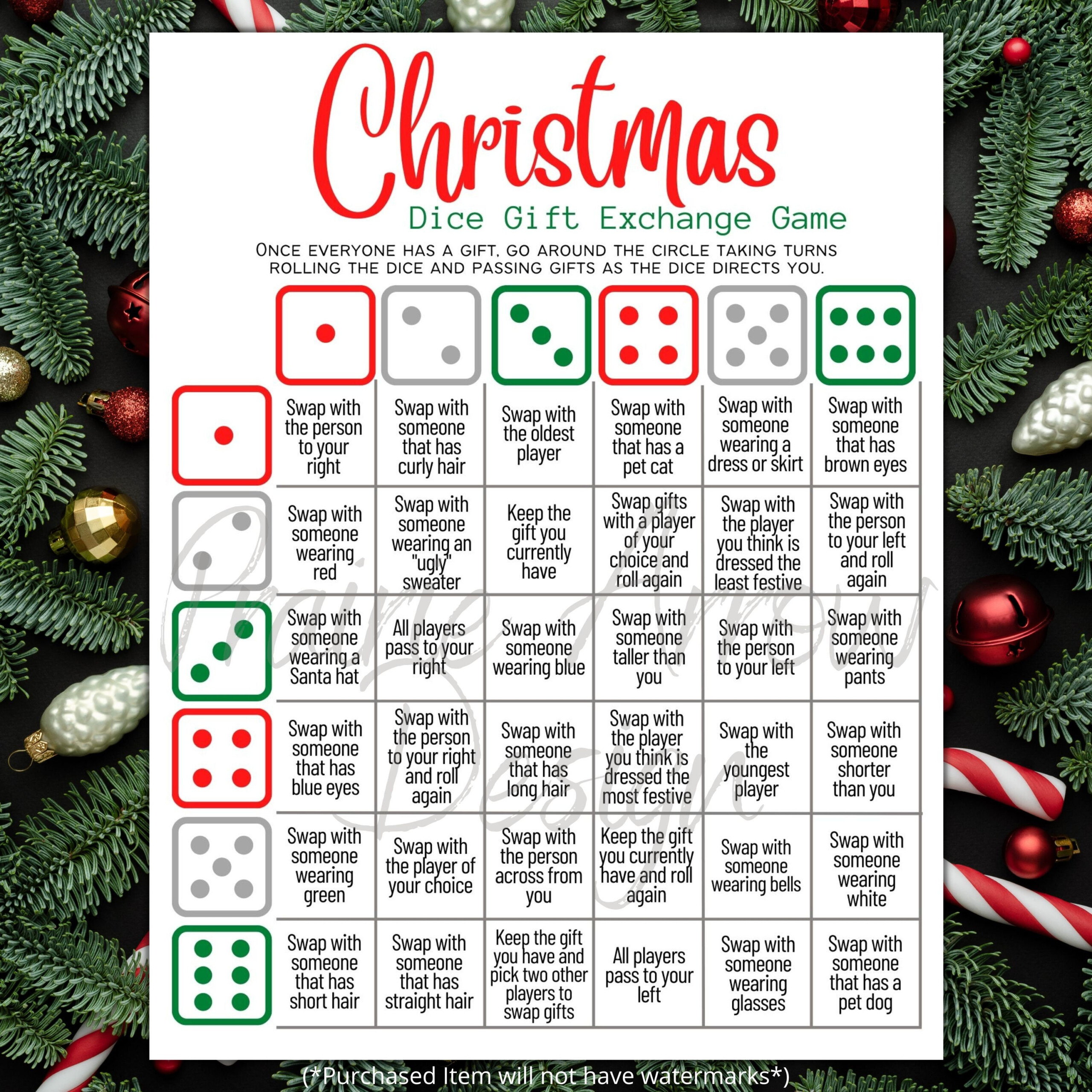 Printable Christmas Gift Exchange Dice Game Printable Free Templates
