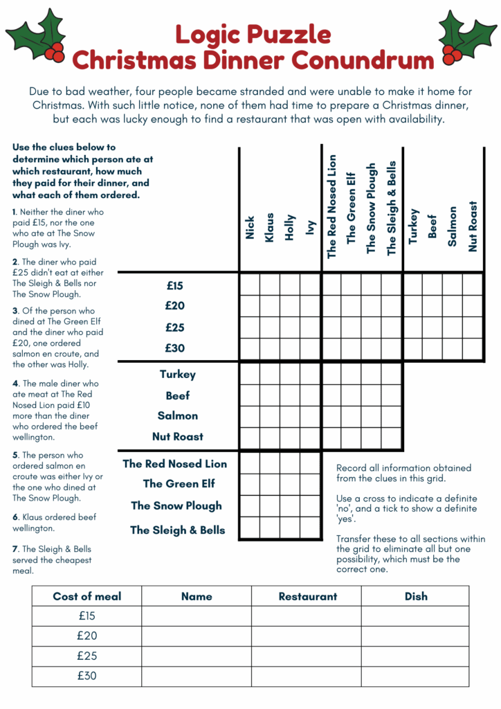 Printable Christmas Logic Puzzles