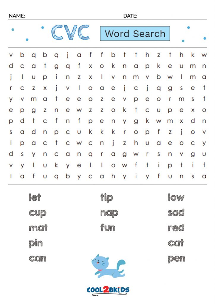 Printable CVC Word Search Cool2bKids