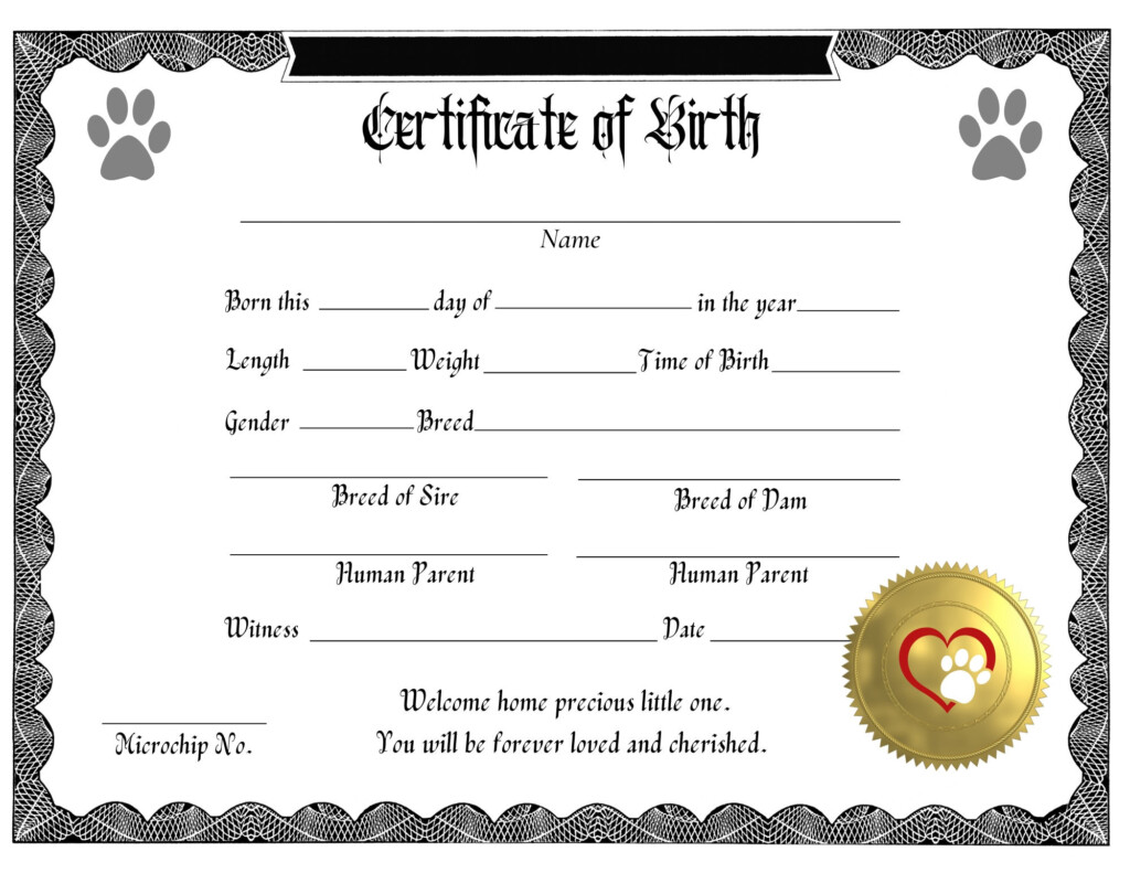 Printable Dog Birth Certificates