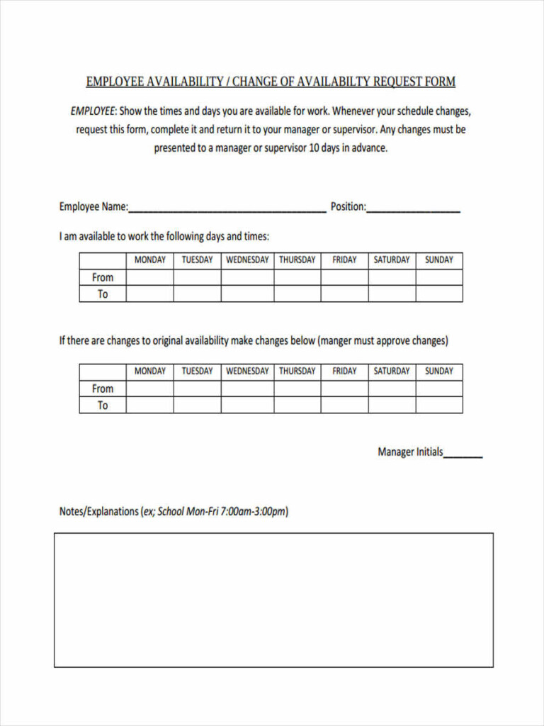 Printable Employee Availability Form