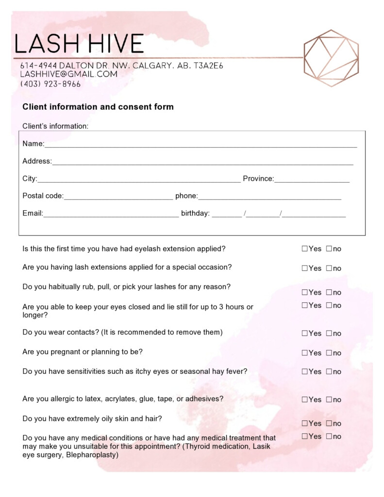Printable Eyelash Extension Waiver Form