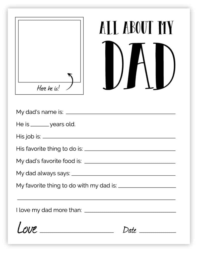 Printable Fathers Day Questionnaire