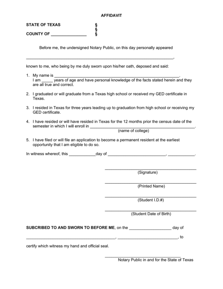 Printable Free Affidavit Of Non Prosecution Form Texas