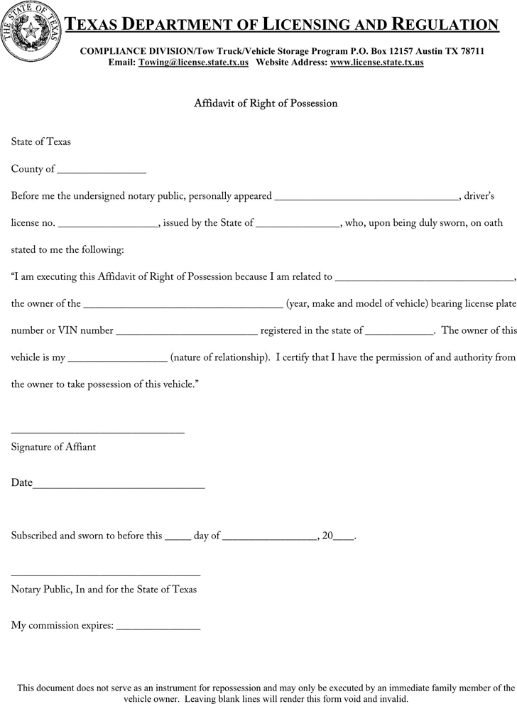 Printable Free Affidavit Of Non Prosecution Form Texas