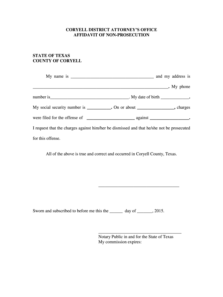 Printable Free Affidavit Of Non Prosecution Form Texas