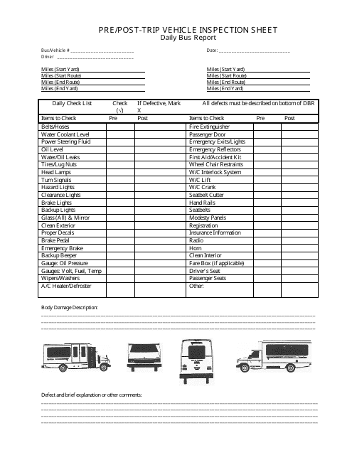 Printable Free Dot Pre Trip Inspection Form Pdf Printable Templates