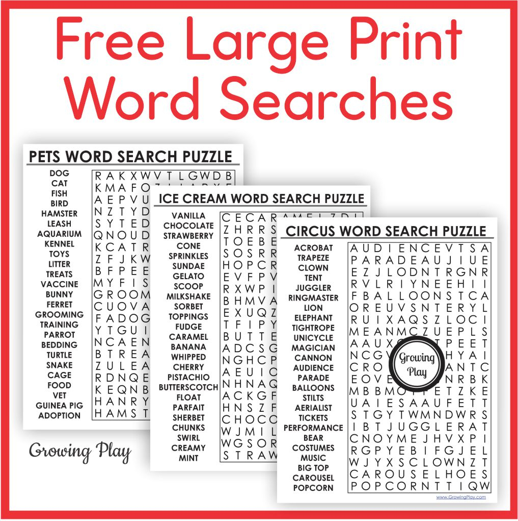Printable Large Print Word Search Puzzles FREE Growing Play