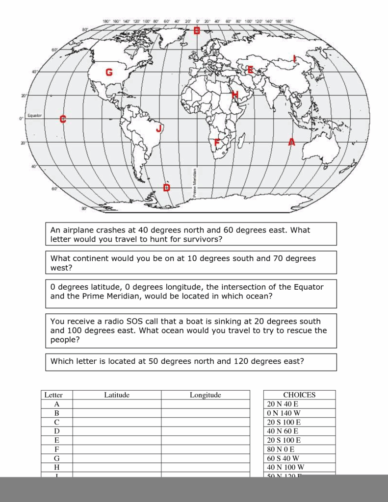 Printable Latitude And Longitude Worksheets