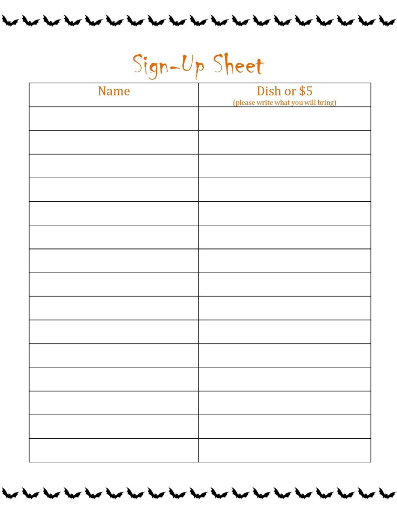 Printable Potluck Sign Up Sheet