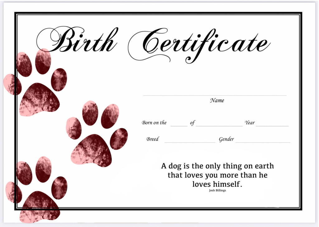 Printable Puppy Birth Certificate