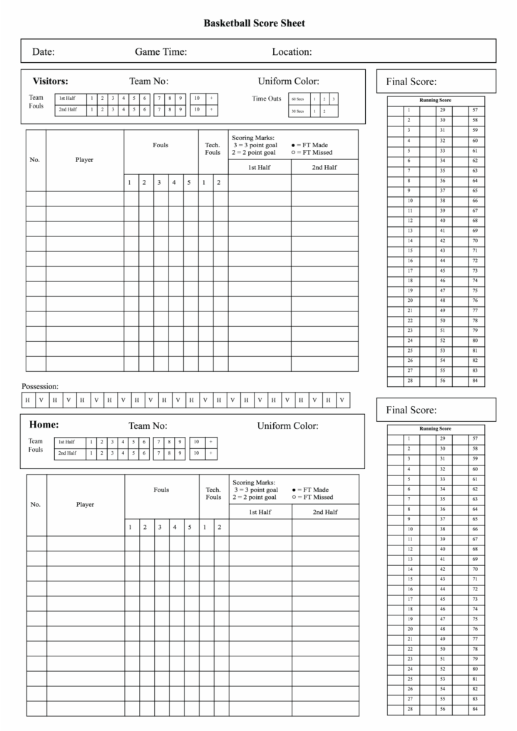 Printable Stat Sheets For Basketball