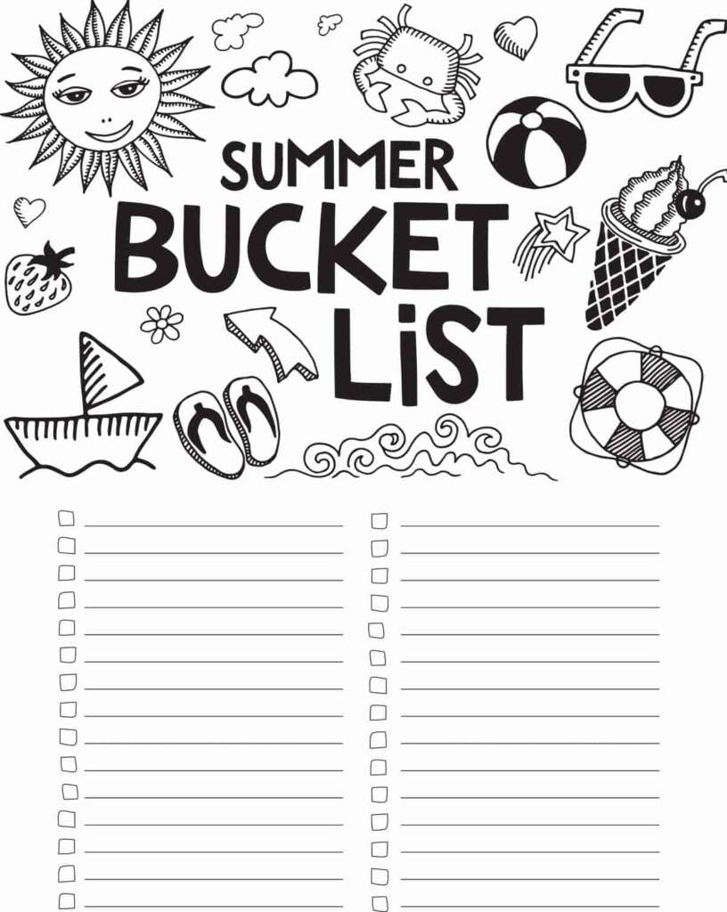 Printable Summer Bucket List Template
