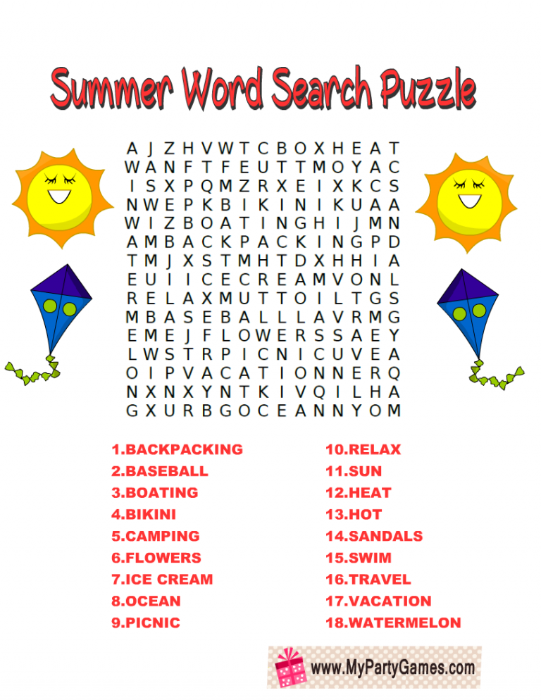 Printable Summer Word Searches