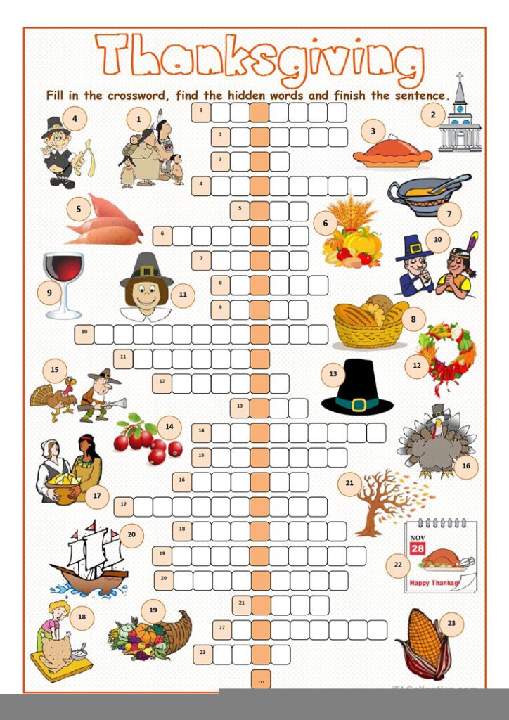 Printable Thanksgiving Puzzles Printable Crossword Puzzles