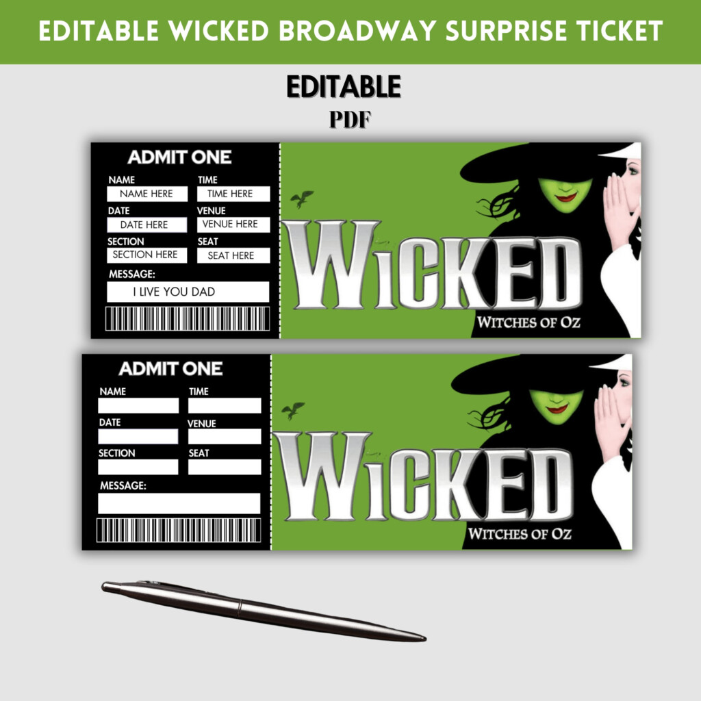 Printable Wicked Broadway Surprise Ticket Musical Theatre Faux Event 