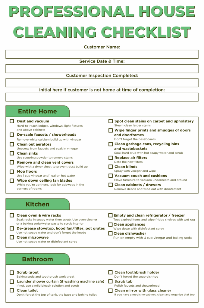 Professional House Cleaning Checklist Printable Professional House 