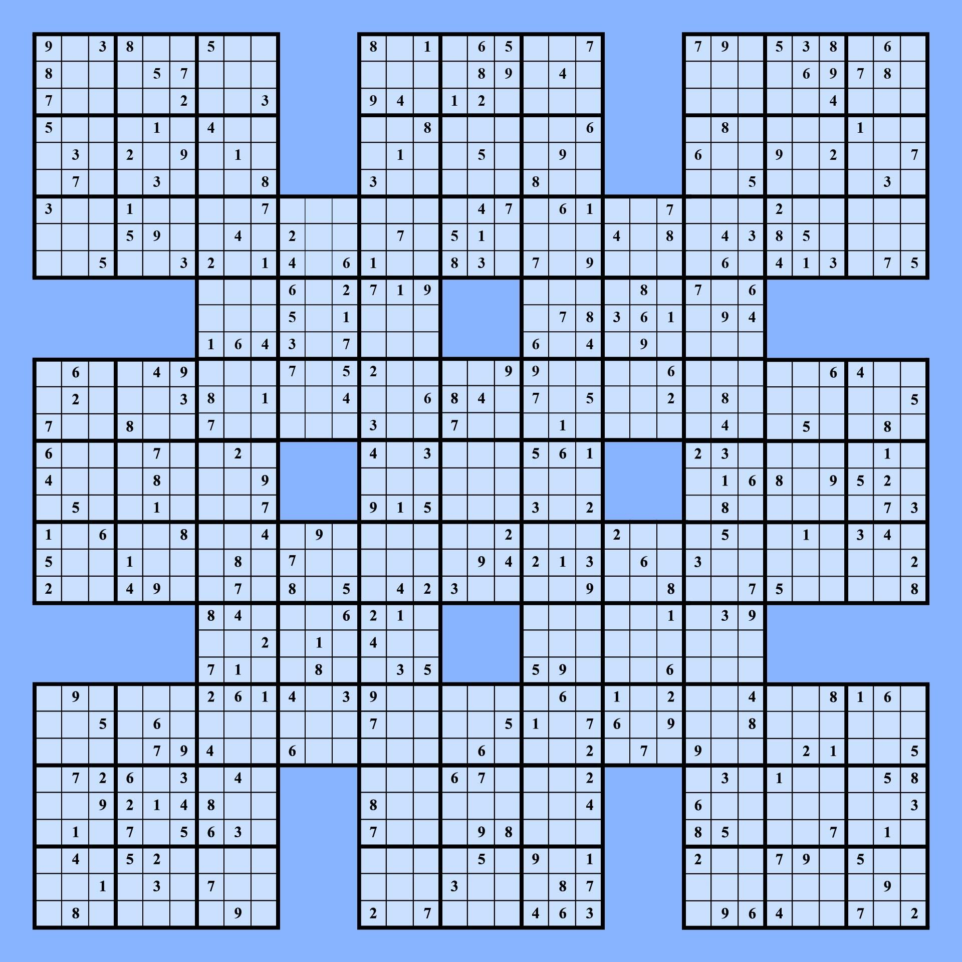 Samurai Sudoku Grid 10 Free PDF Printables Printablee Sudoku