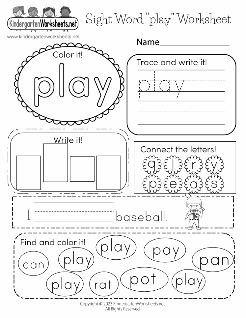 Sight Word play Worksheet Free Printable Digital PDF