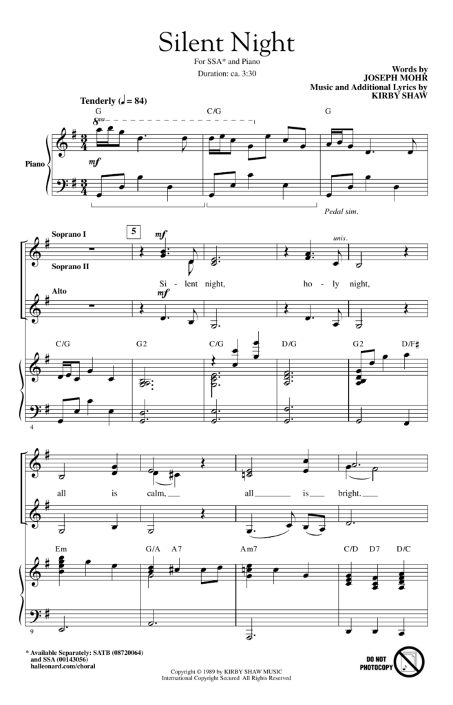 Silent Night Piano Sheet Music Free Printable