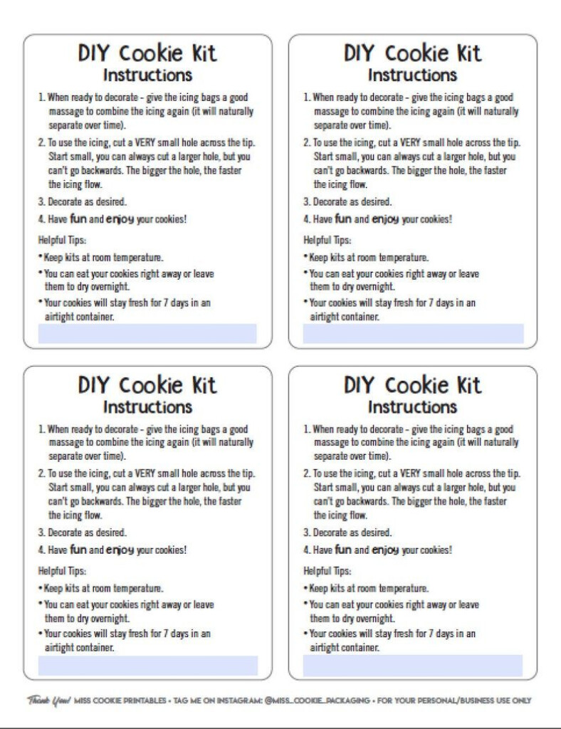 SIMPLE DIY Cookie Kit Instructions Printable Card 4 X 5 Cookie Kits 