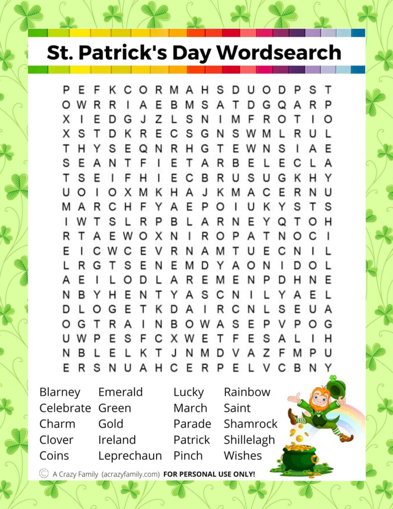 St patrick 39 s Day Word Search Word Search Printable