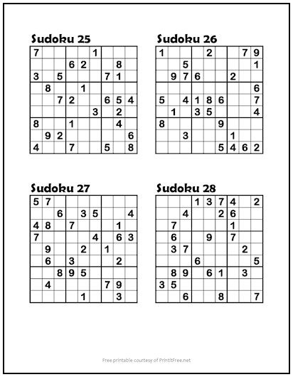 Sudoku Puzzles 25 28 Medium Print It Free