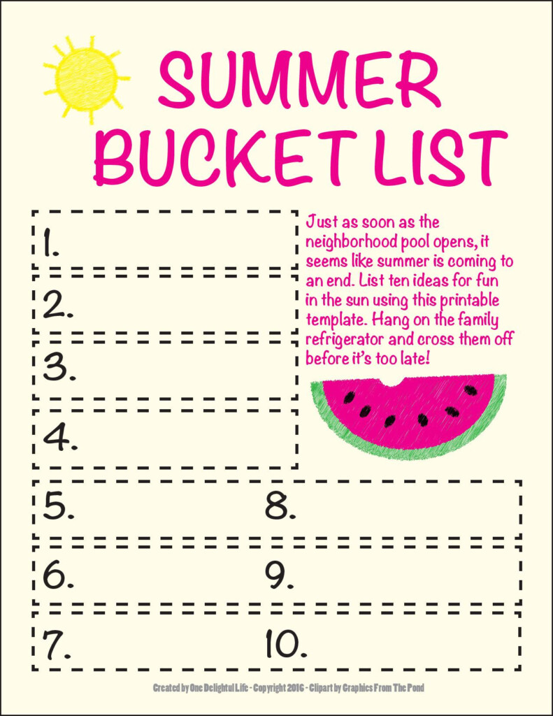 Summer Bucket List Printable