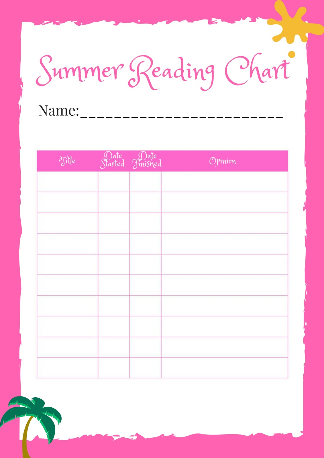 Summer Reading Charts For Kids Free Printable