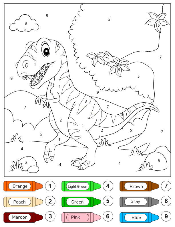 T Rex Dinosaur Color By Number Coloring Page Free Printable Coloring 