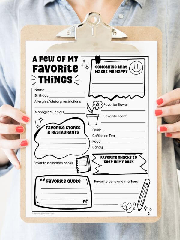 Teacher 39 s Favorite Things Form for The BEST Teacher Gifts 
