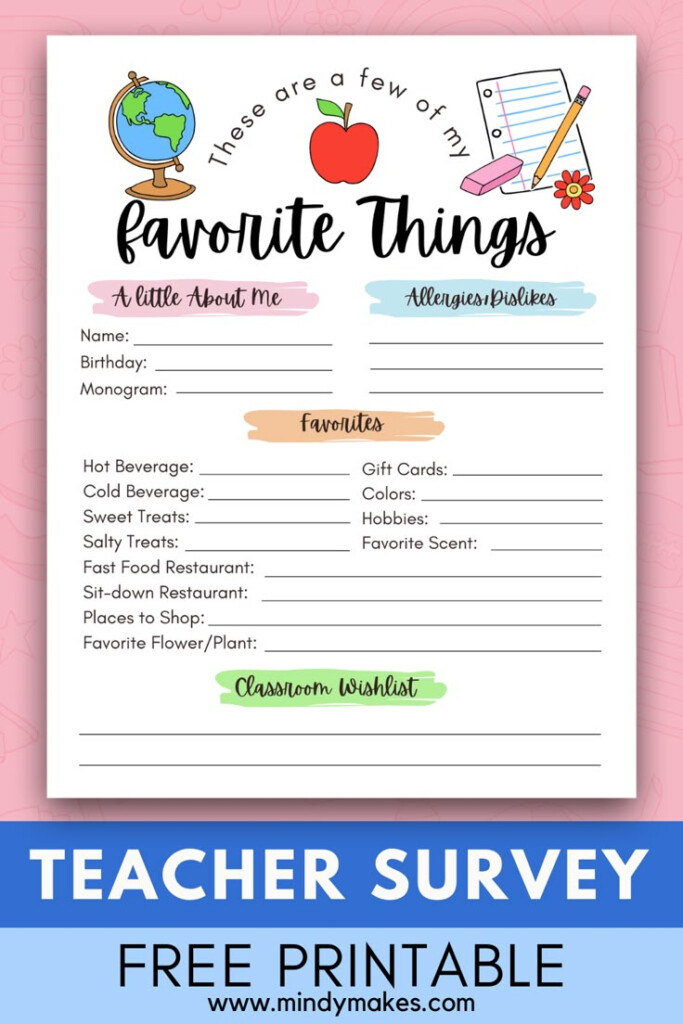 Teacher Appreciation Gift Questionnaire Free Printable In 2024 