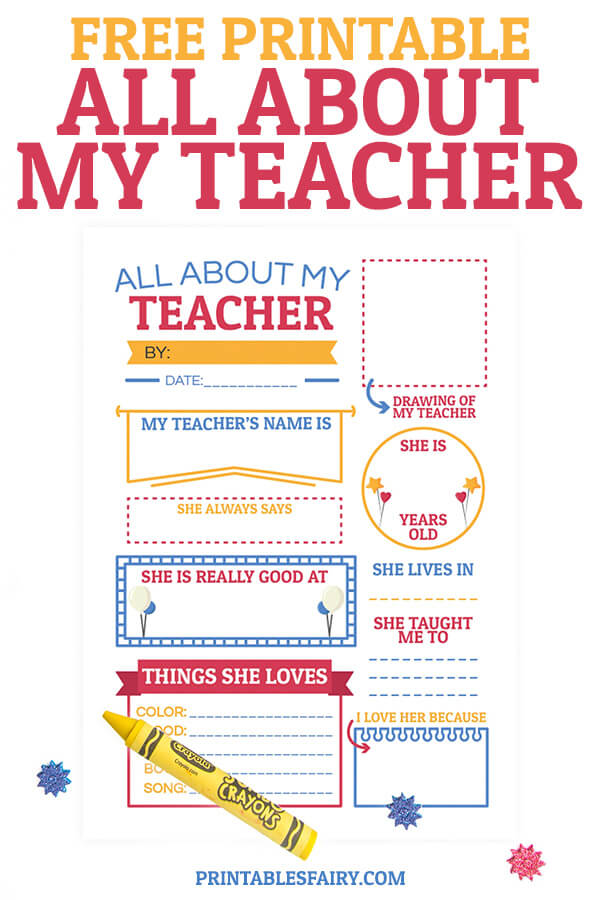 Teacher Appreciation Printable All About My Teacher End Of Year Teacher 
