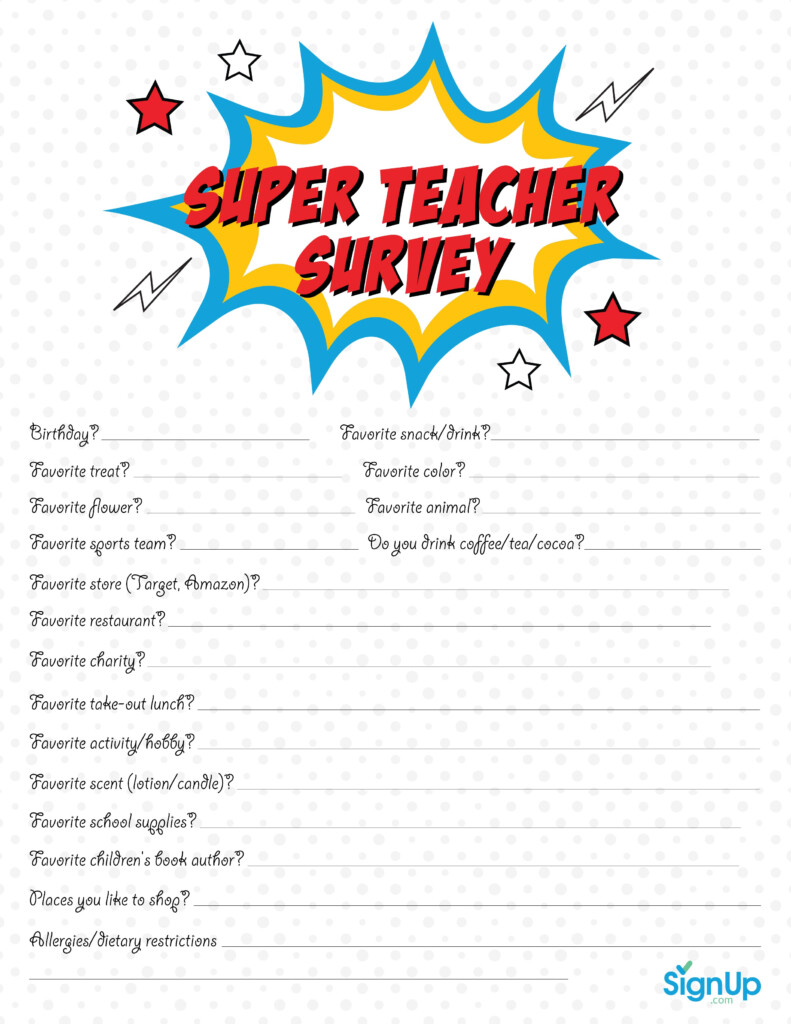 Teacher Appreciation Questionnaire Free Printable
