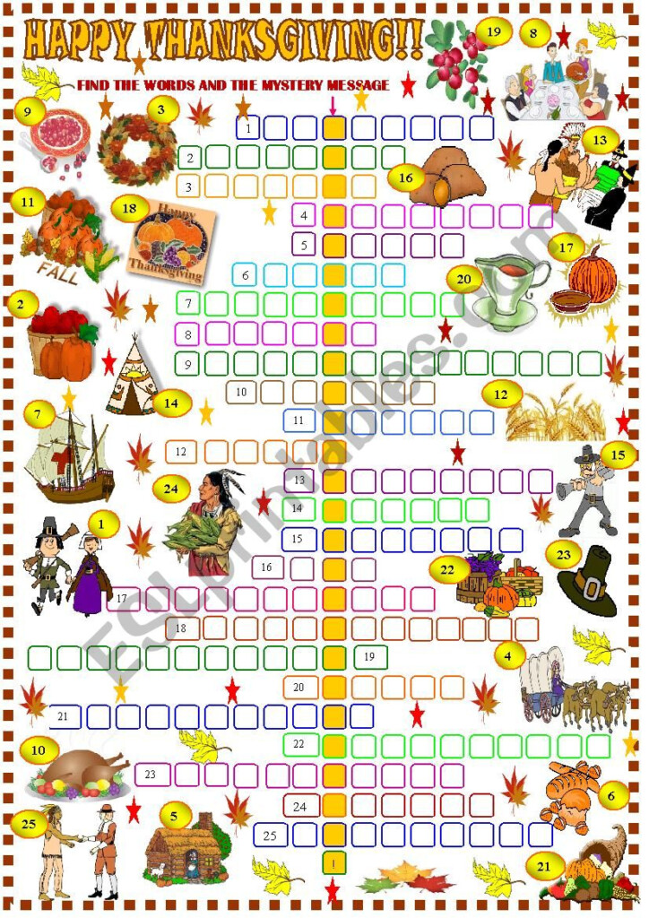 Thanksgiving Crossword Puzzle Free Printable