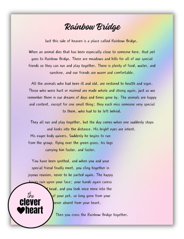 The Rainbow Bridge Poem Free Printable The Clever Heart