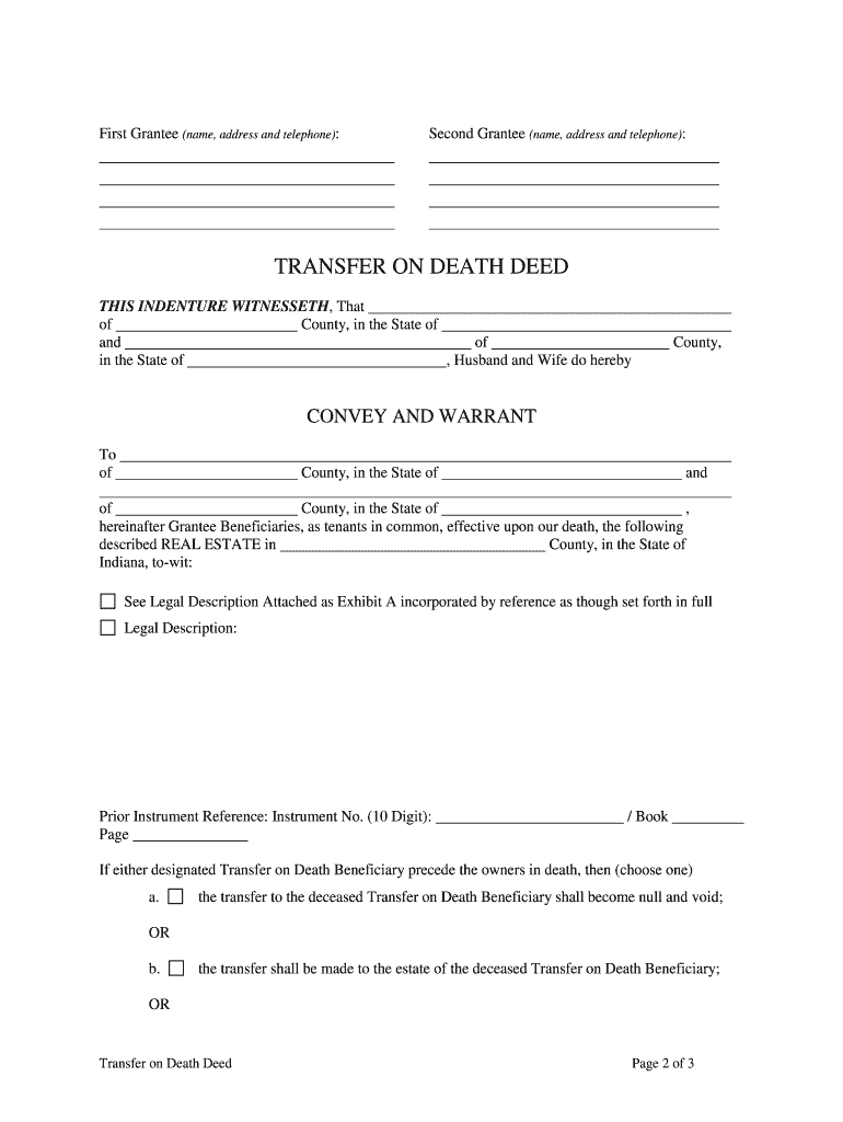 Transfer On Death Deed Printable Form Printable Forms Free Online