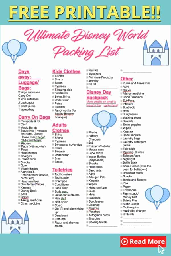 Ultimate Disney Packing List Printable