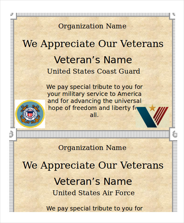 Veterans Day Free Printable Military Certificate Of Appreciation 